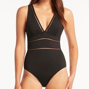 NWOT - Summer Mae One Piece Swimsuit Tummy Control Mesh Trim Plus Size 14